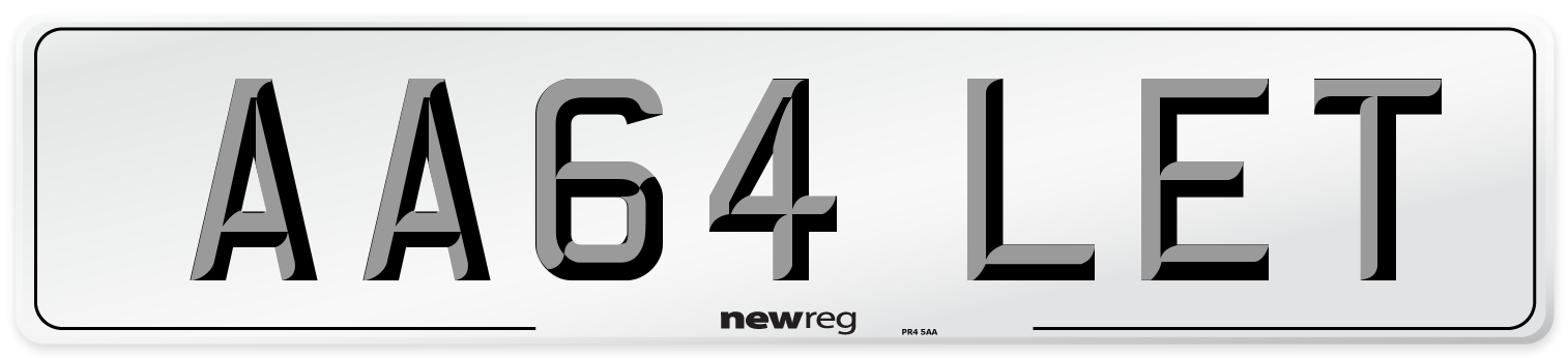 AA64 LET Number Plate from New Reg